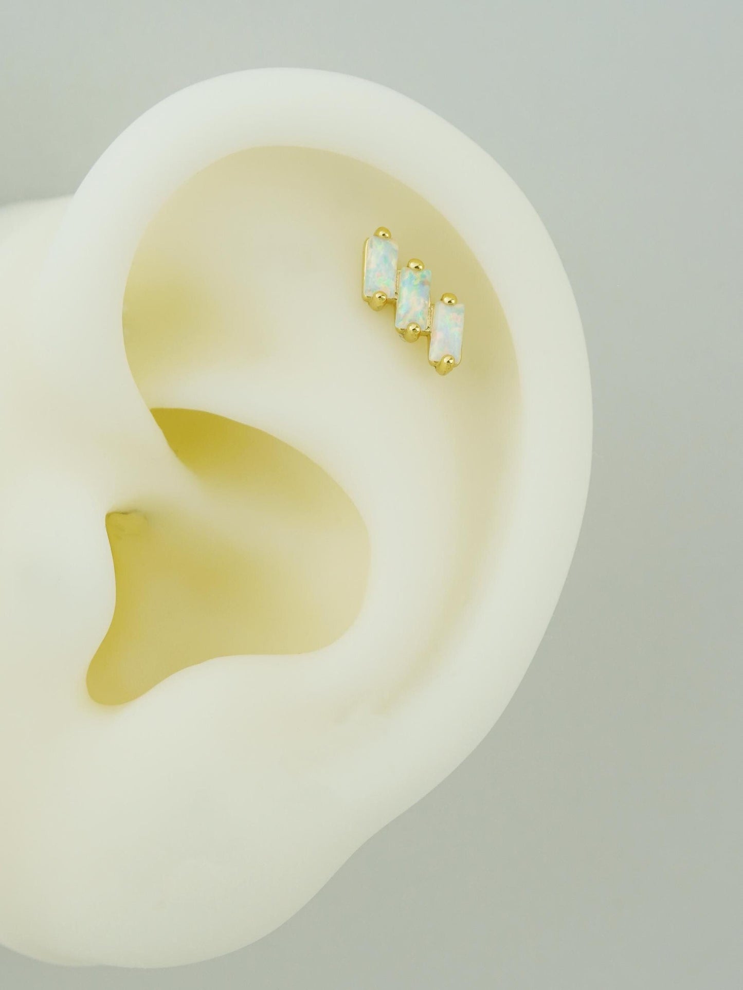 1 pc of Fire Opal Triple Baguette Flat Back Stud Earring in Gold Plated over Sterling Silver