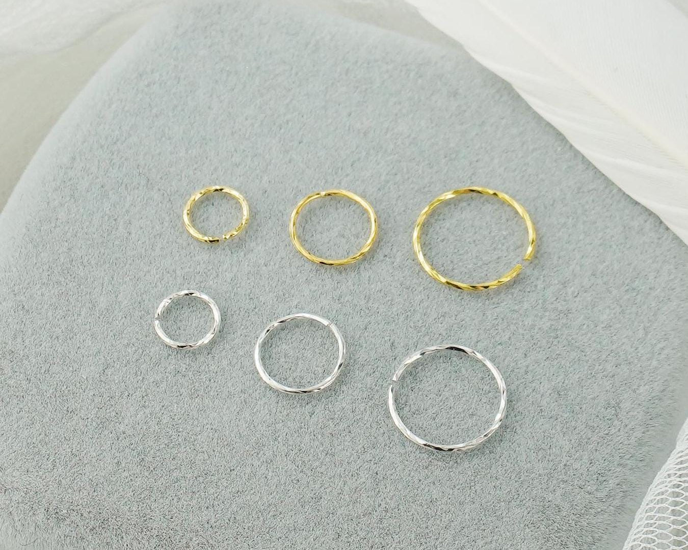 1 pc of 20G Tiny Thin Textured Twisted Nose Septum Hoop Ring in Sterling Silver or Plated Gold, Diamond Cut Cartilage Helix Tragus Earring, 6/8/10mm
