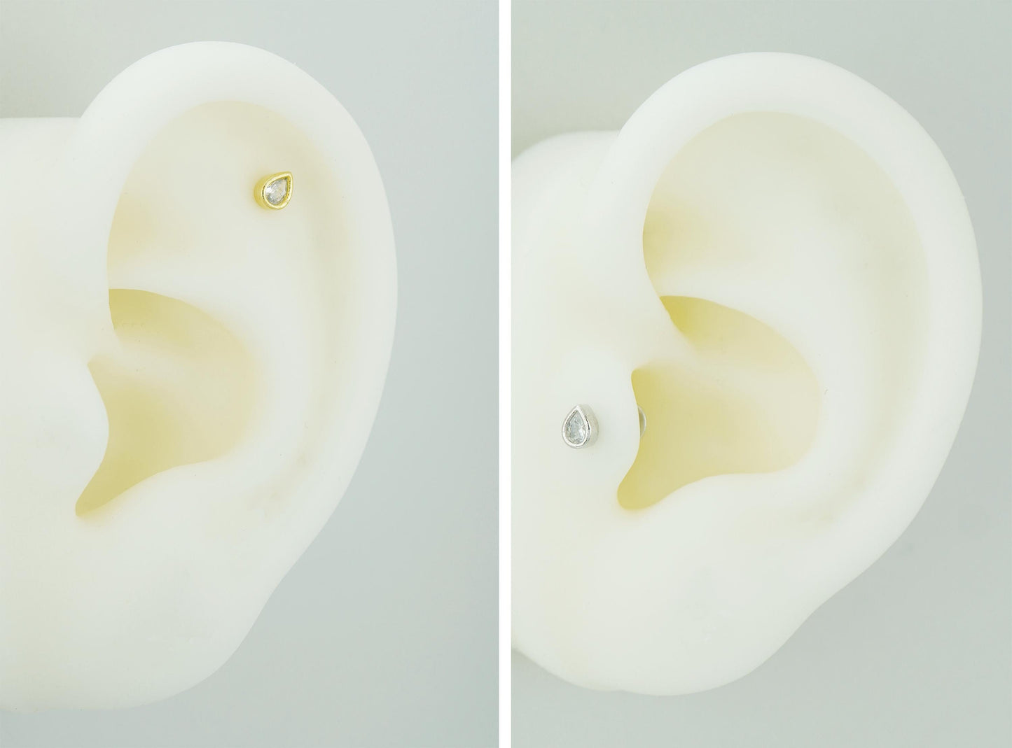 1 pc of Tiny Teardrop Bezel CZ Sterling Silver Stud Earring in Rhodium or 18ct Gold Plated, 16 Gauge 6mm or 8mm Post