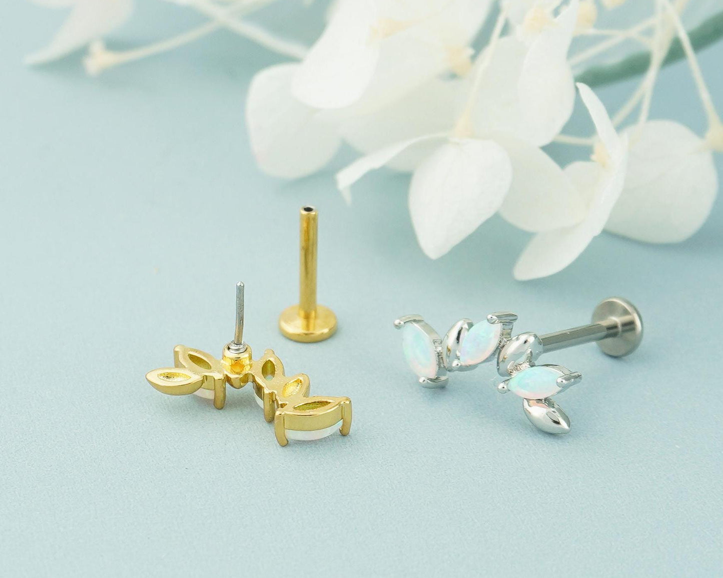 1 pc of Push Pin F136 Titanium Marquise Opal Cluster Flat Back Stud Earring, 16 Gauge 6mm/8mm Post