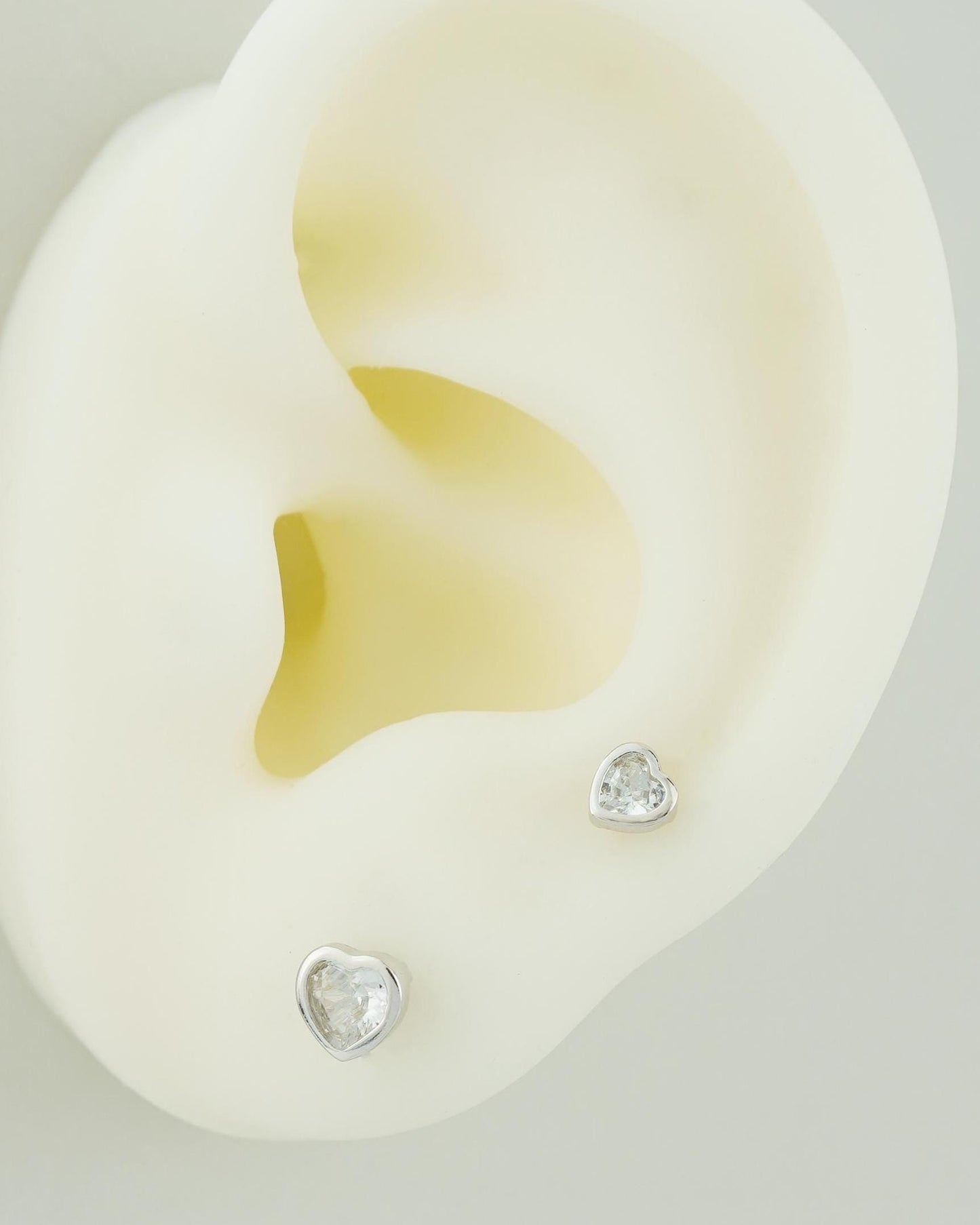 Pair of Tiny CZ Heart Sterling Silver Stud Earrings in Rhodium, 14ct Gold or Rose Gold Plated, 2 Sizes Simple Stacking Earlobe Jewelry