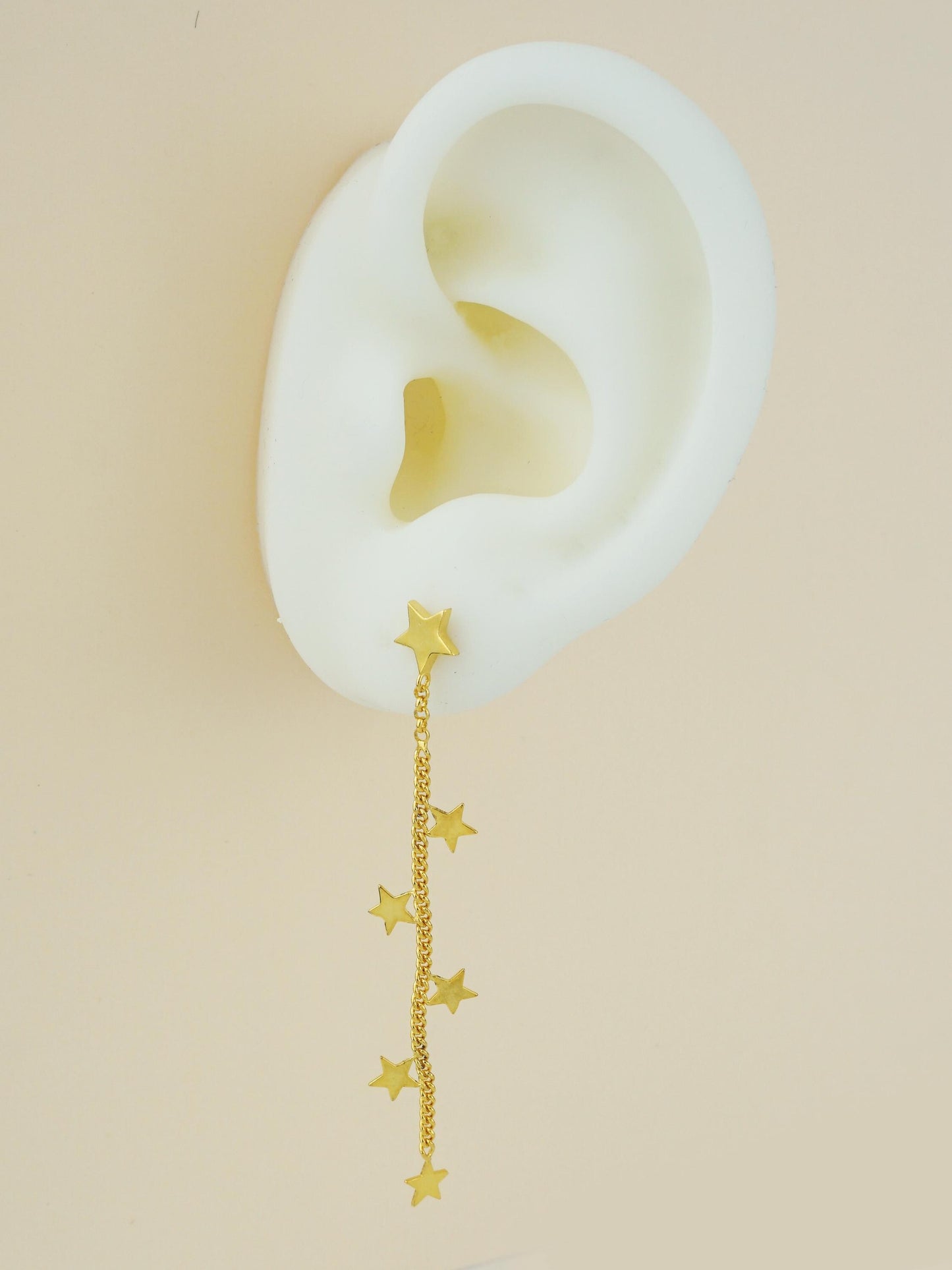 1 pc of 6 Mini Star Stud Earring in Sterling Silver or Plated Gold, Dangly Celestial Charm on Curb Chain