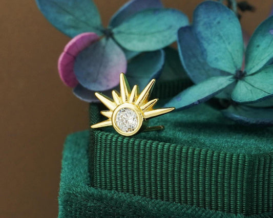 CZ Sunshine Stud Earring, 18ct Gold Plated over Sterling Silver, Celestial Sunburst Jewelry