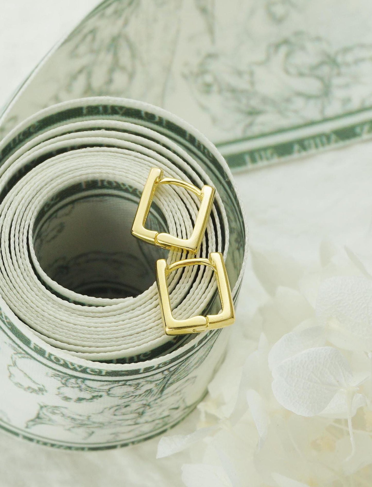 Pair of Tiny Snug Fit Minimal Square Link Huggie Hoops in 925 Sterling Silver or Plated Gold