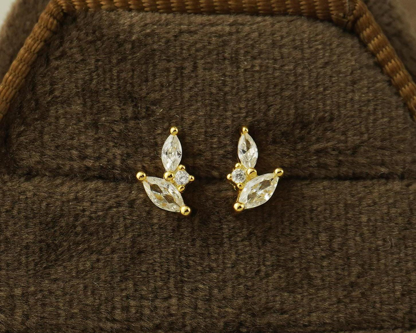 Pair of Marquise CZ Cluster Stud Earrings in Sterling Silver or 18ct Plated Gold, BUTTERFLY BACKS or SCREW BACKS