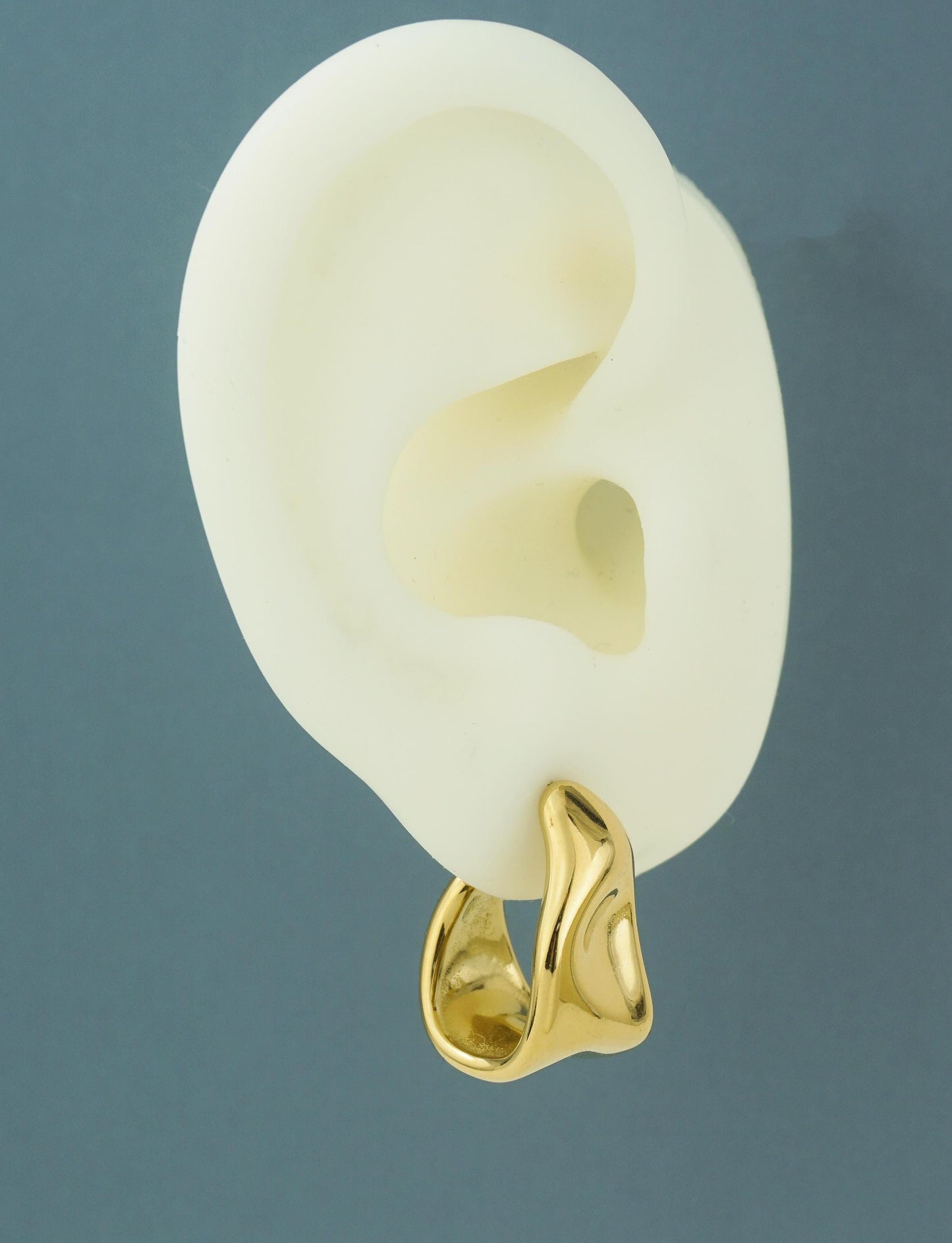 Pair of Stainless Steel Molten Chunk Melted Half Hoop Twisted Stud Earrings in Steel or Golden Finishes