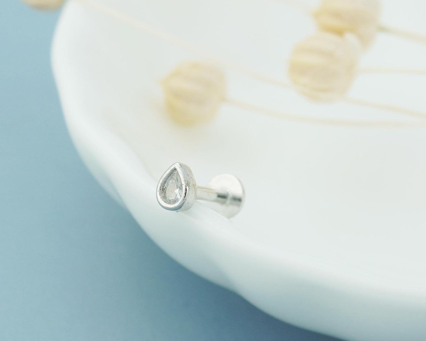 1 pc of Tiny Teardrop Bezel CZ Sterling Silver Stud Earring in Rhodium or 18ct Gold Plated, 16 Gauge 6mm or 8mm Post