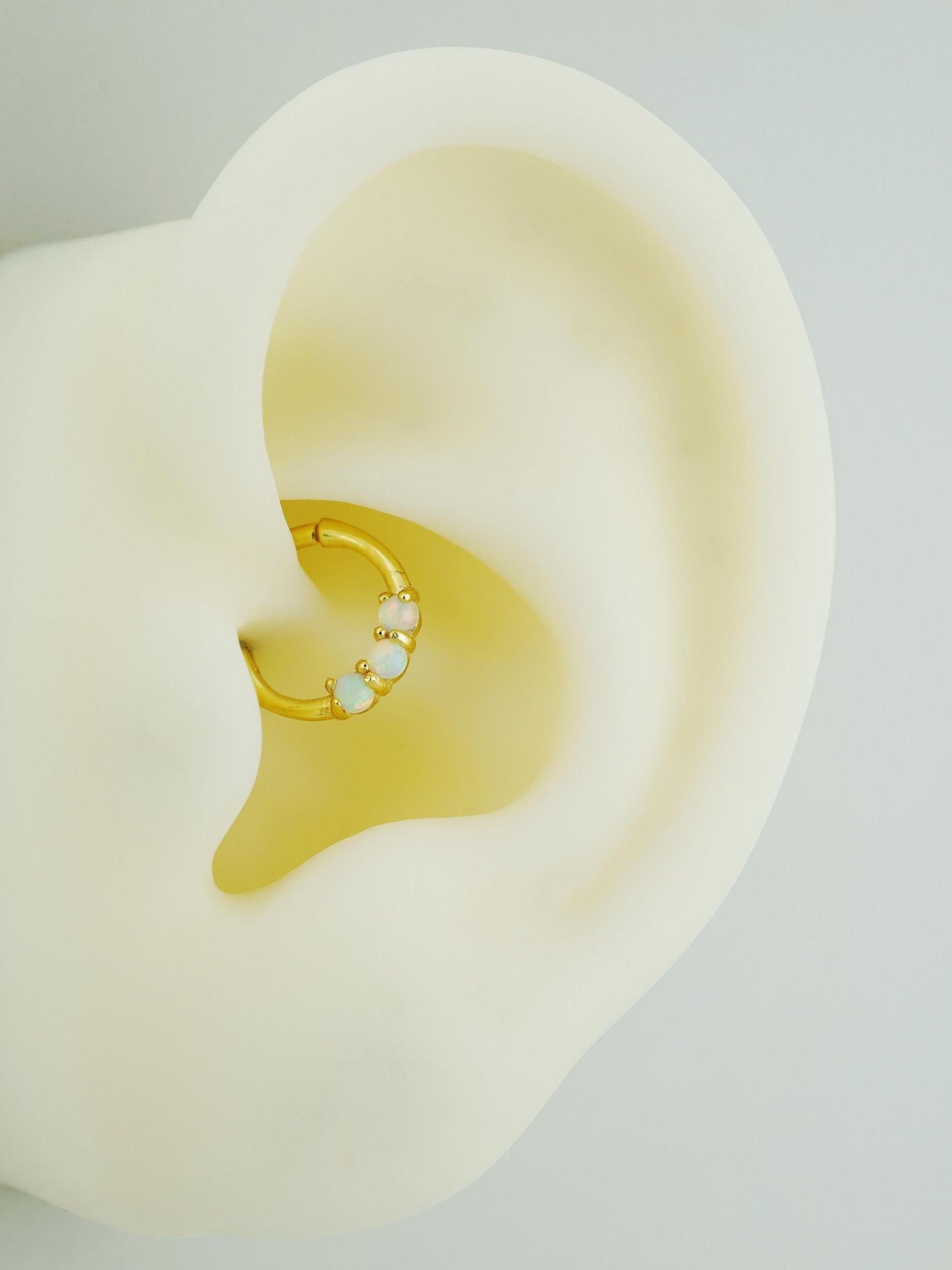 1 pc of 16G Hinged Fire Opal Daith Earring Hoop in 18ct Gold Plated over Sterling Silver, Helix Cartilage Clicker