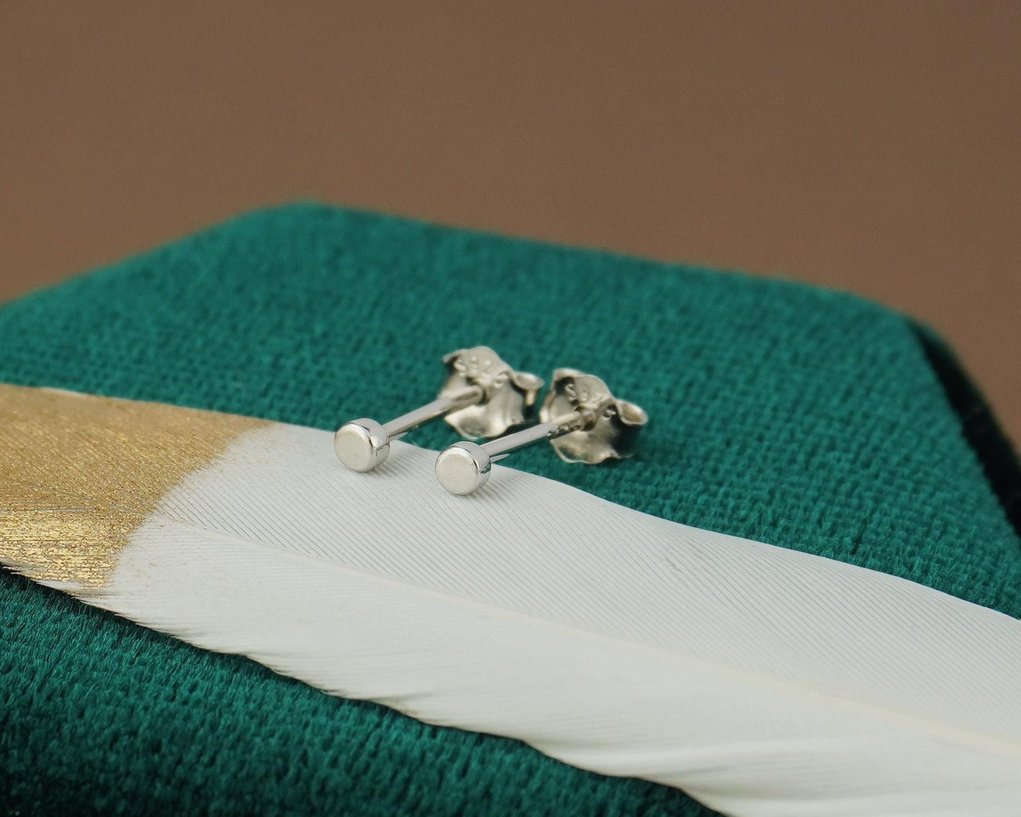 Pair of Tiny 2mm Round Disc Stud Earrings in Sterling Silver or 18ct Gold Plated