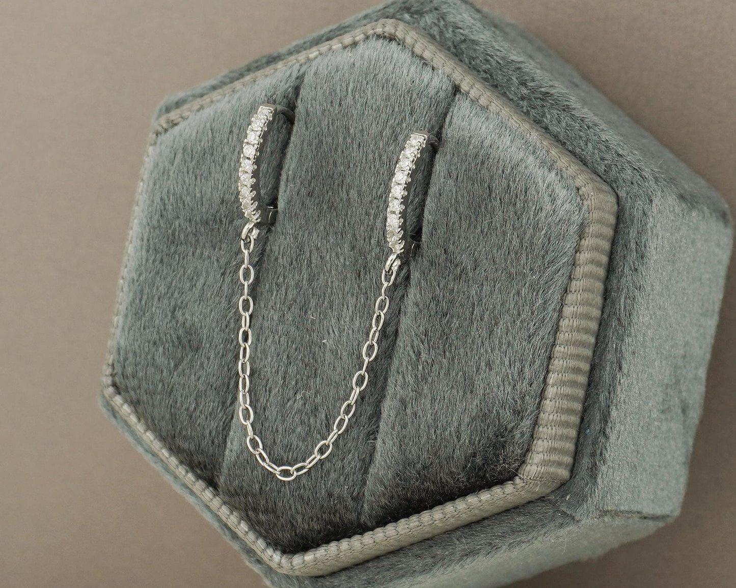 1 pc of Duo Hoop Earring with Dangly Link Chain in Sterling Silver or 18ct Gold Plated, Dainty CZ Crystal Paved Jewelry