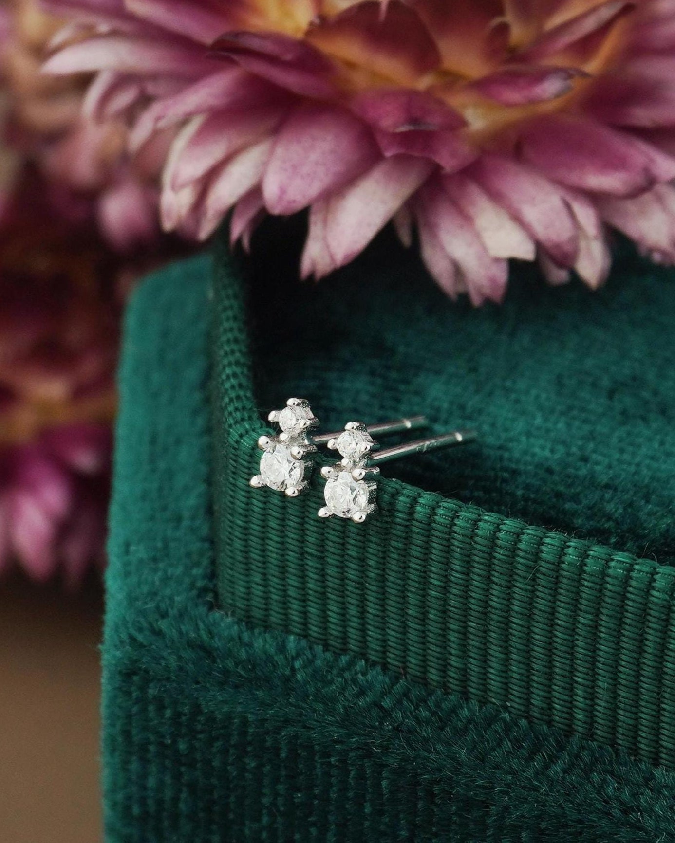 Pair of Tiny CZ Stud Earrings in Sterling Silver or 18ct Plated Gold