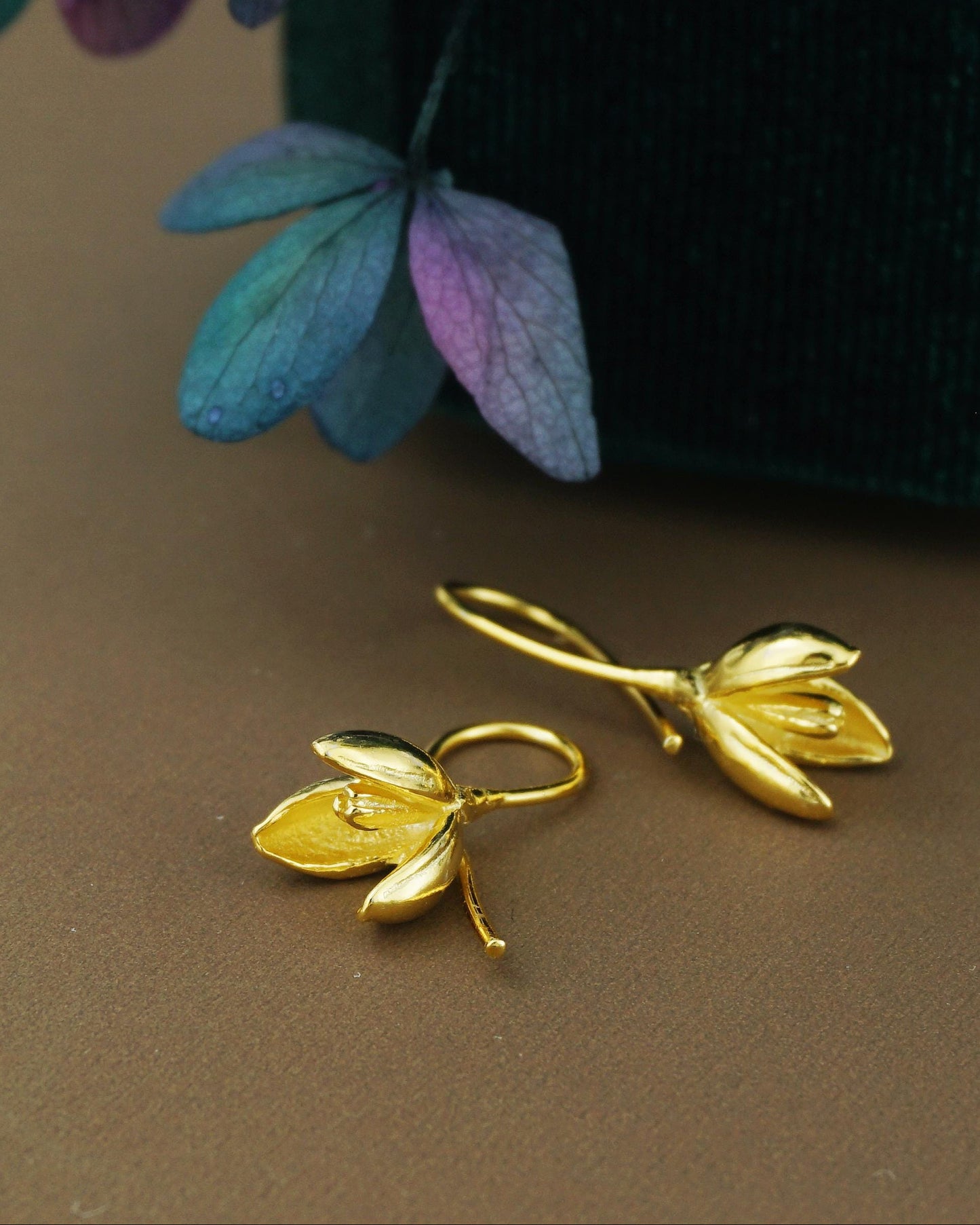 Pair of Snowdrop Flower Hook Earrings in Sterling Silver or Plated Gold