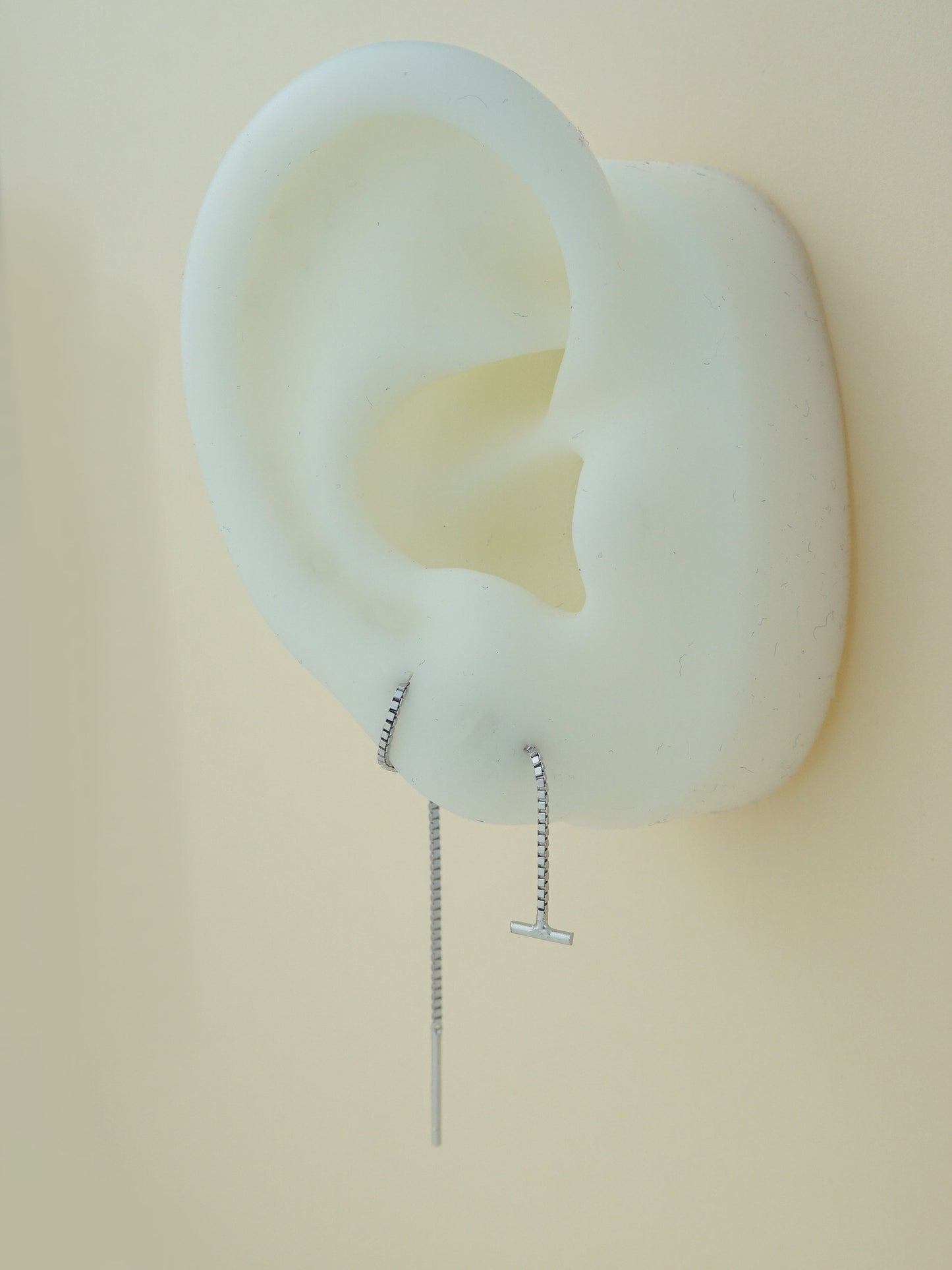 Pair of 5mm Short Bar Head Dangle Threader Earrings in Sterling Silver or Plated Gold, Dainty Dangly Chain, Minimal Delicate Ear Wire