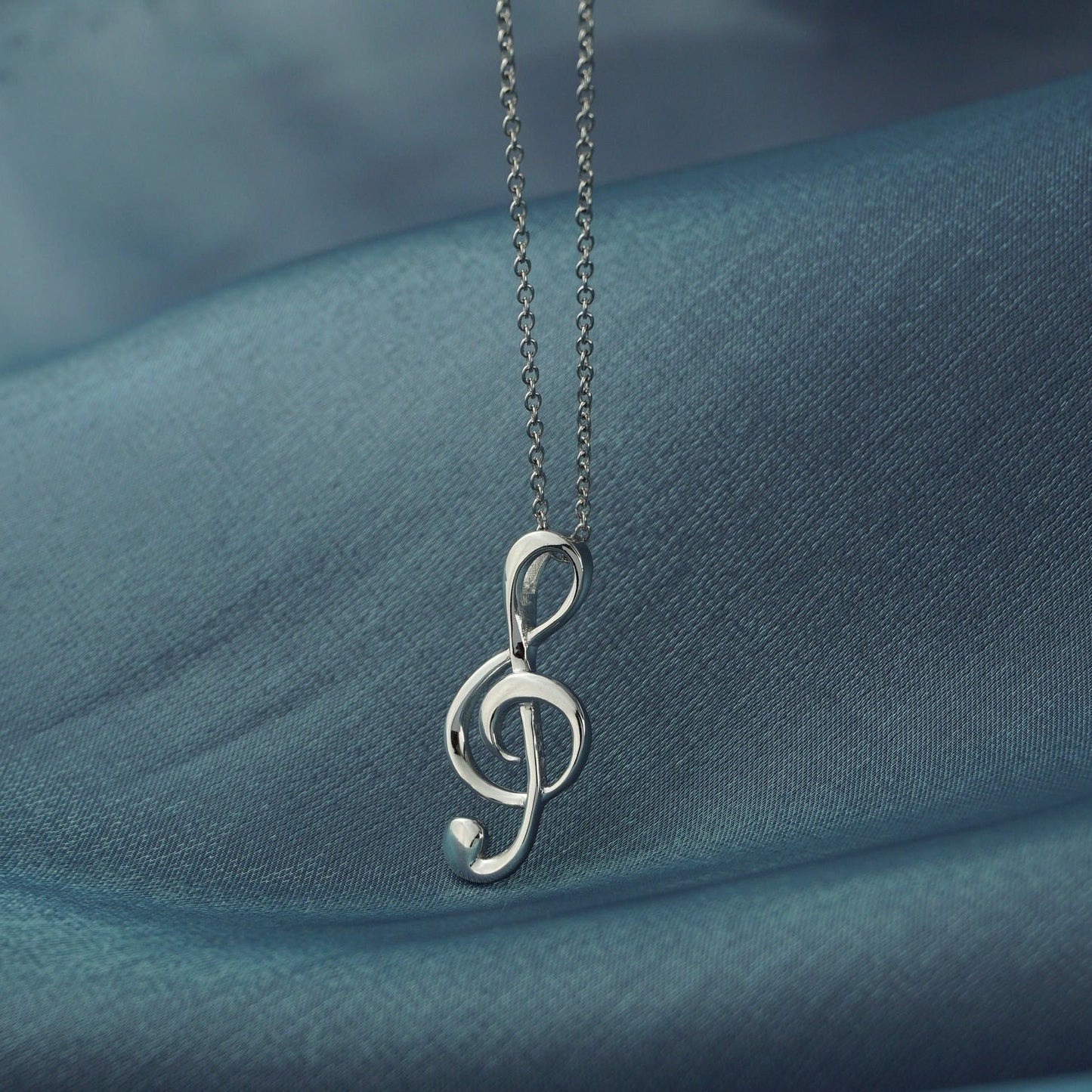 Sterling Silver Musical Note Pendant Necklace with 18  inch Cable or Box Chain, Jewelry Inspired by Treble Clef Music Tone