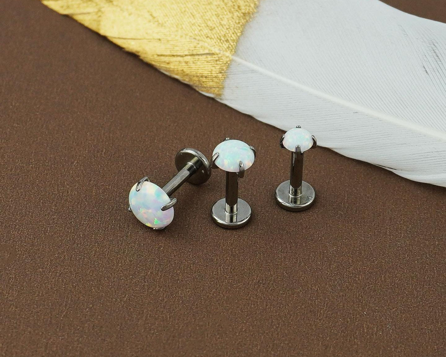 1 pc of Stainless Steel Round Opal Push Pin Stud Earring, 3/4/5mm White Gem Stone, 16G Tiny Lobe Tragus Cartilage Piercing