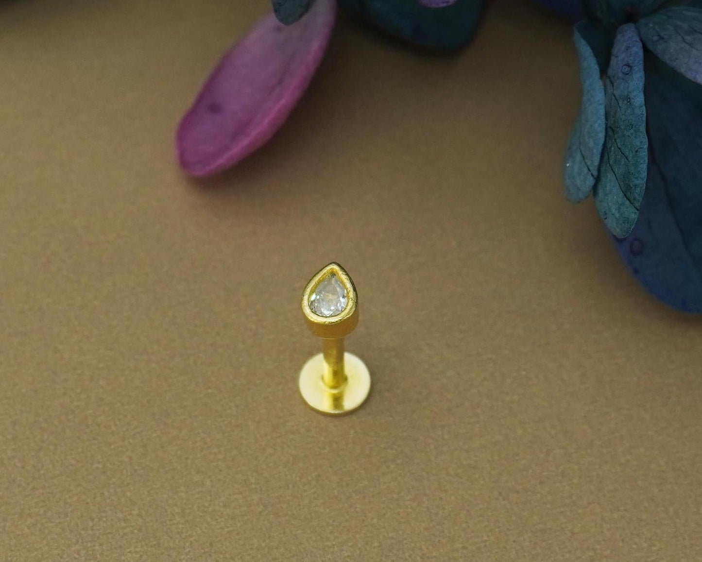 1 pc of Tiny Teardrop Bezel CZ Sterling Silver Stud Earring in Rhodium or 18ct Gold Plated, 16 Gauge 6mm or 8mm Post