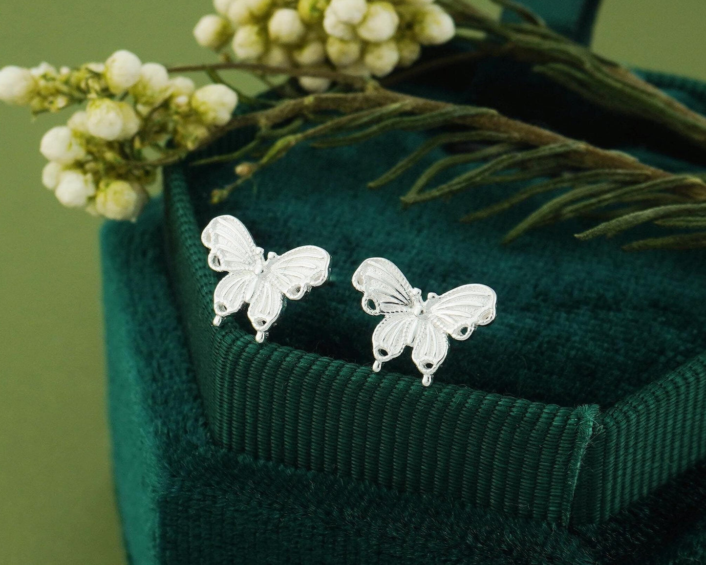 Pair of Tiny Butterfly Stud Earrings in Sterling Silver, Nature Inspired Whimsical Jewelry