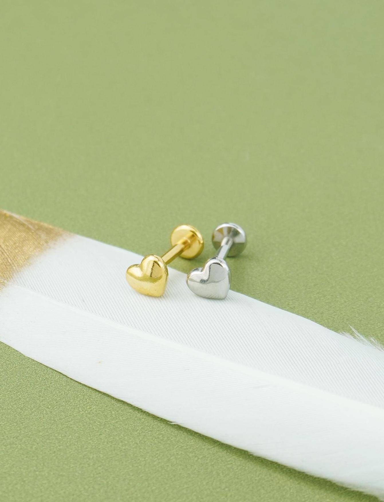 Tiny Heart Flat Screw Back Stud Earring in Stainless Steel