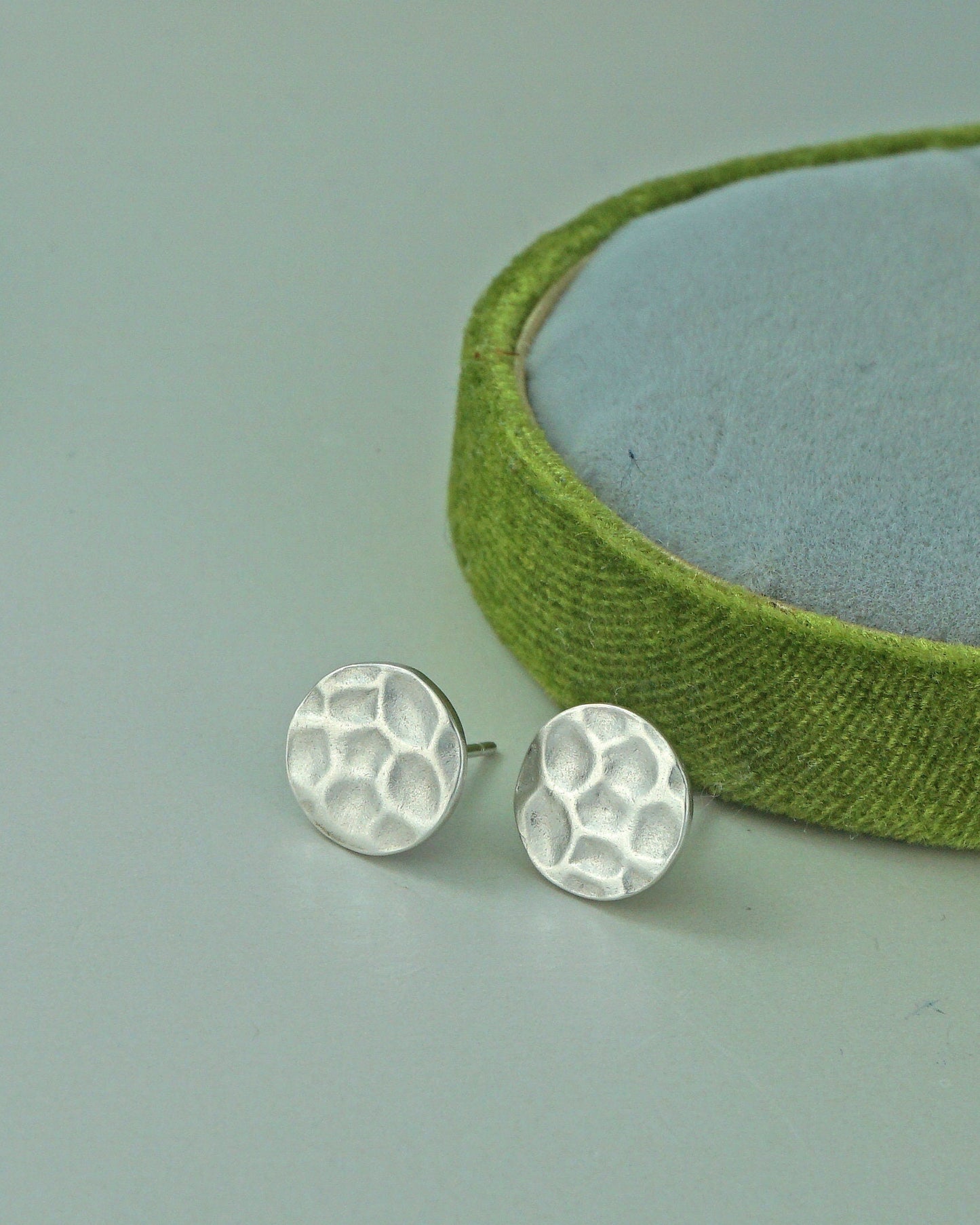 Pair of Round Hammered Disc Stud Earrings in Sterling Silver, 3 Sizes, Simple Geometric Coin Shape Jewelry