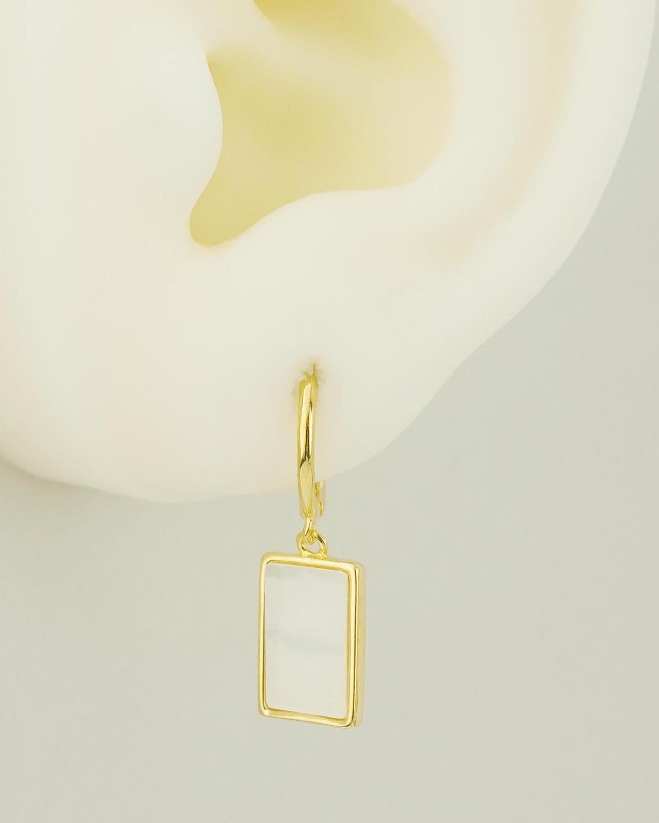 Pair of Dangly Rectangle Shell Charm Sterling Silver Hoop Earrings in Rhodium or 18ct Gold Plated