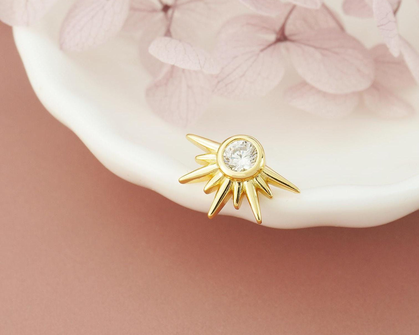 CZ Sunshine Stud Earring, 18ct Gold Plated over Sterling Silver, Celestial Sunburst Jewelry