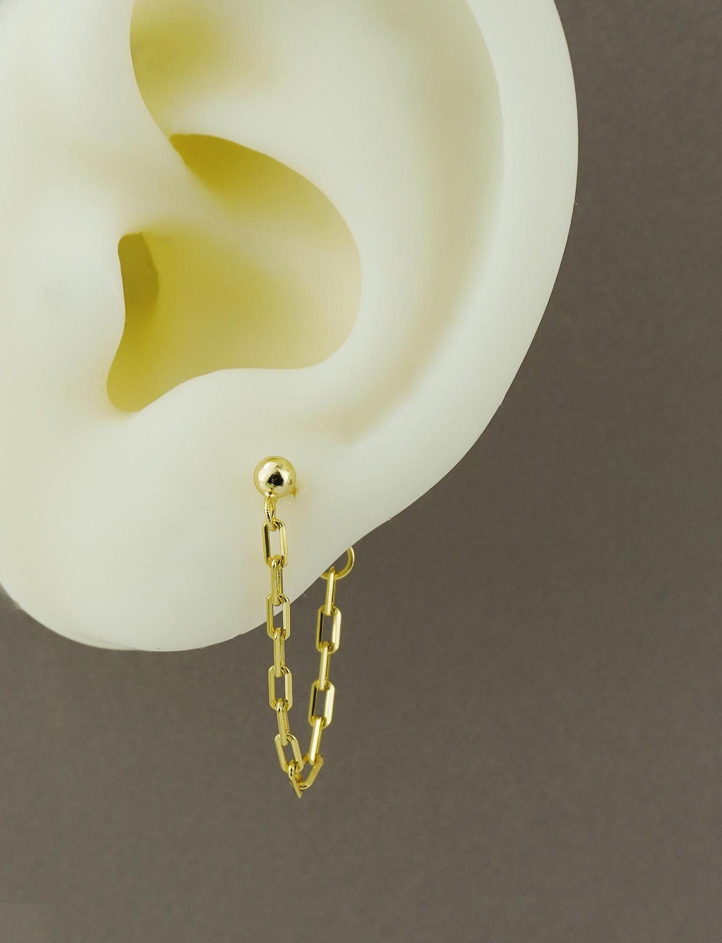 Pair of Paperclip Chain Stud Earrings in Sterling Silver or 18ct Gold Plated, Tiny Front & Back Ear Jacket