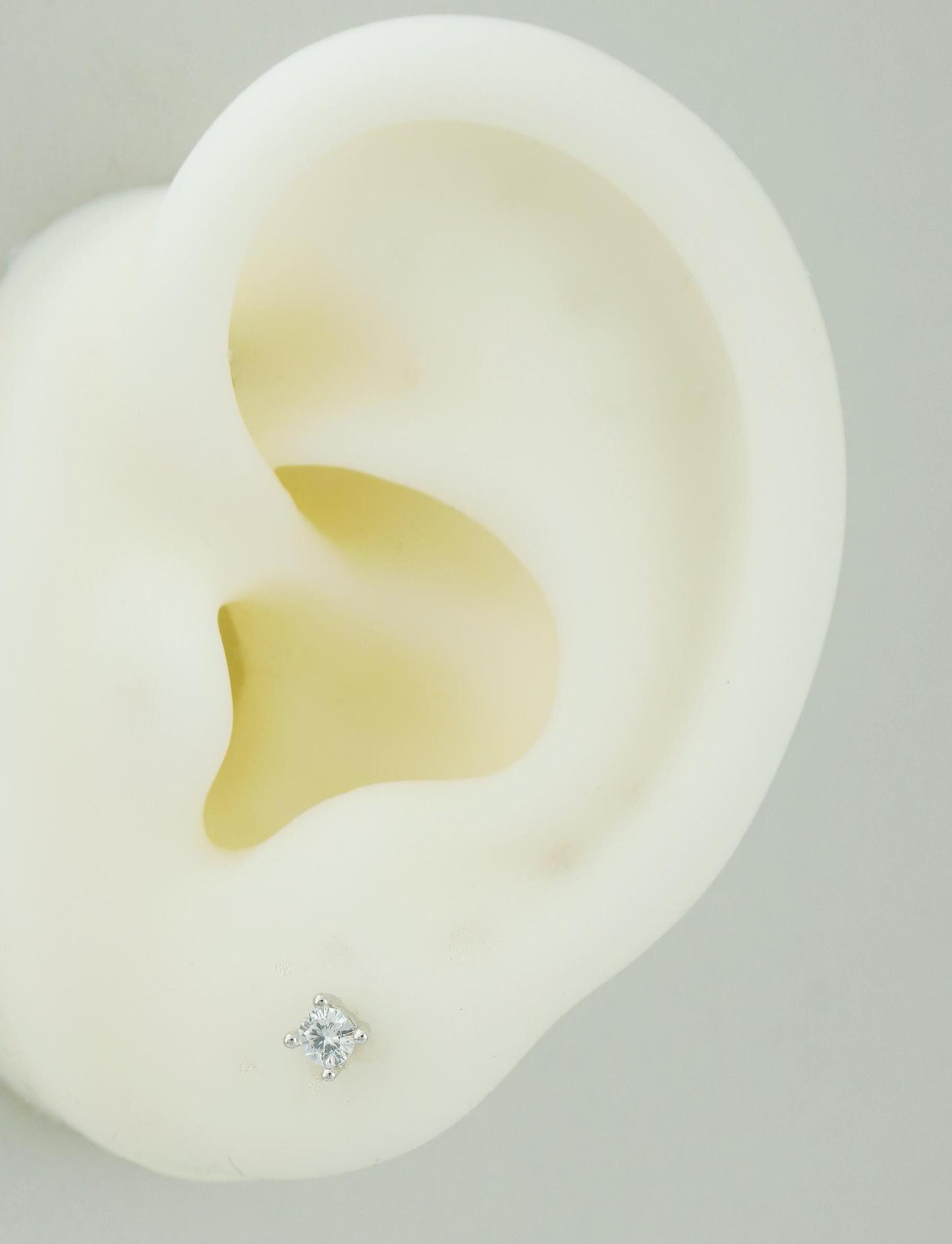 1 pc of Tiny 3mm CZ Crystal Dot Stud Earring with Heart Shape Flat Back in Sterling Silver, Sparkly Gem Stone Ear Lobe Cartilage Labret Piercing