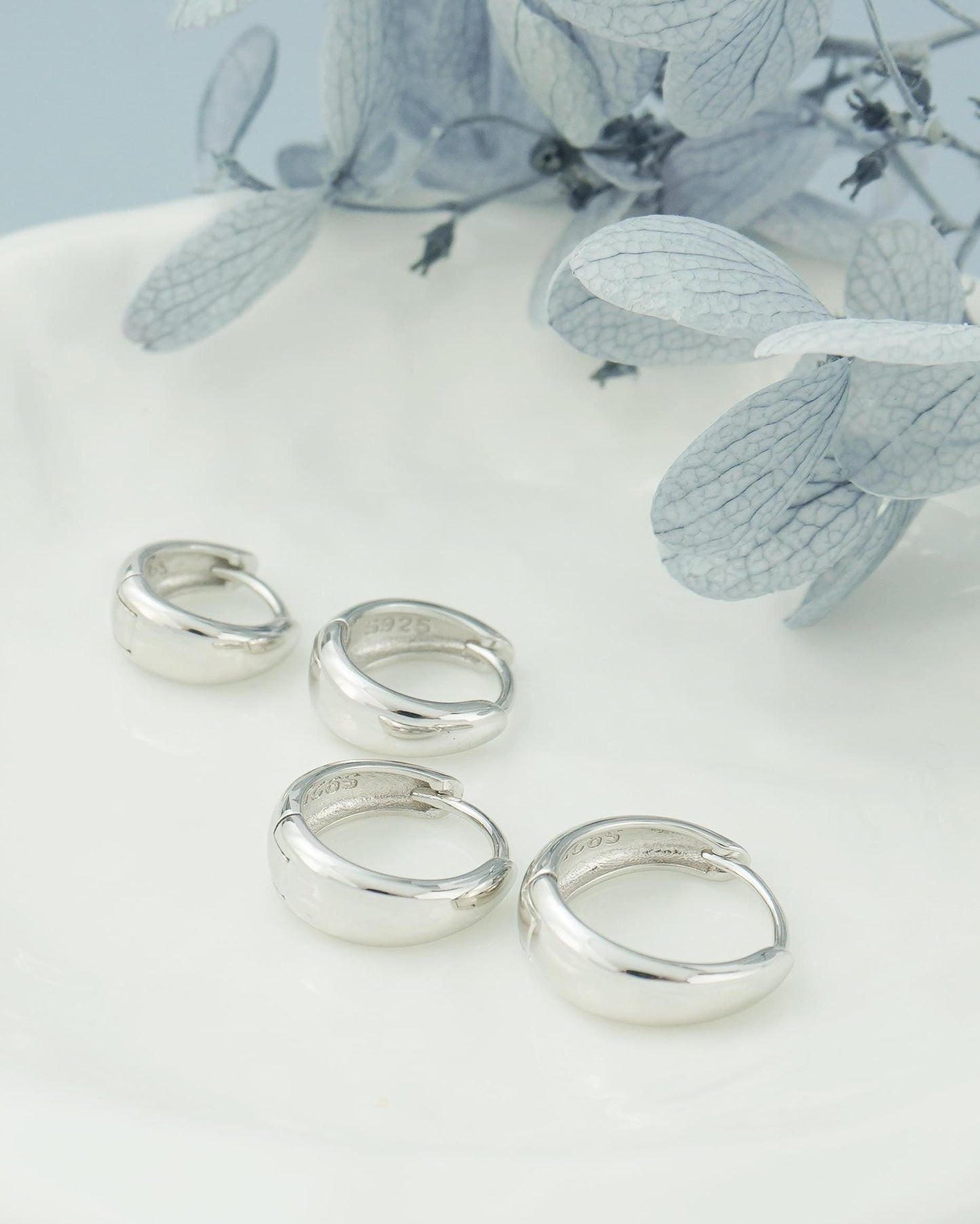 Pair of Chunky Huggie Hoop Earrings, 4 Loop Sizes in Sterling Silver or Plated Gold, Chubby Circle Ear Stacking Jewelry, 7/8/9/10mm