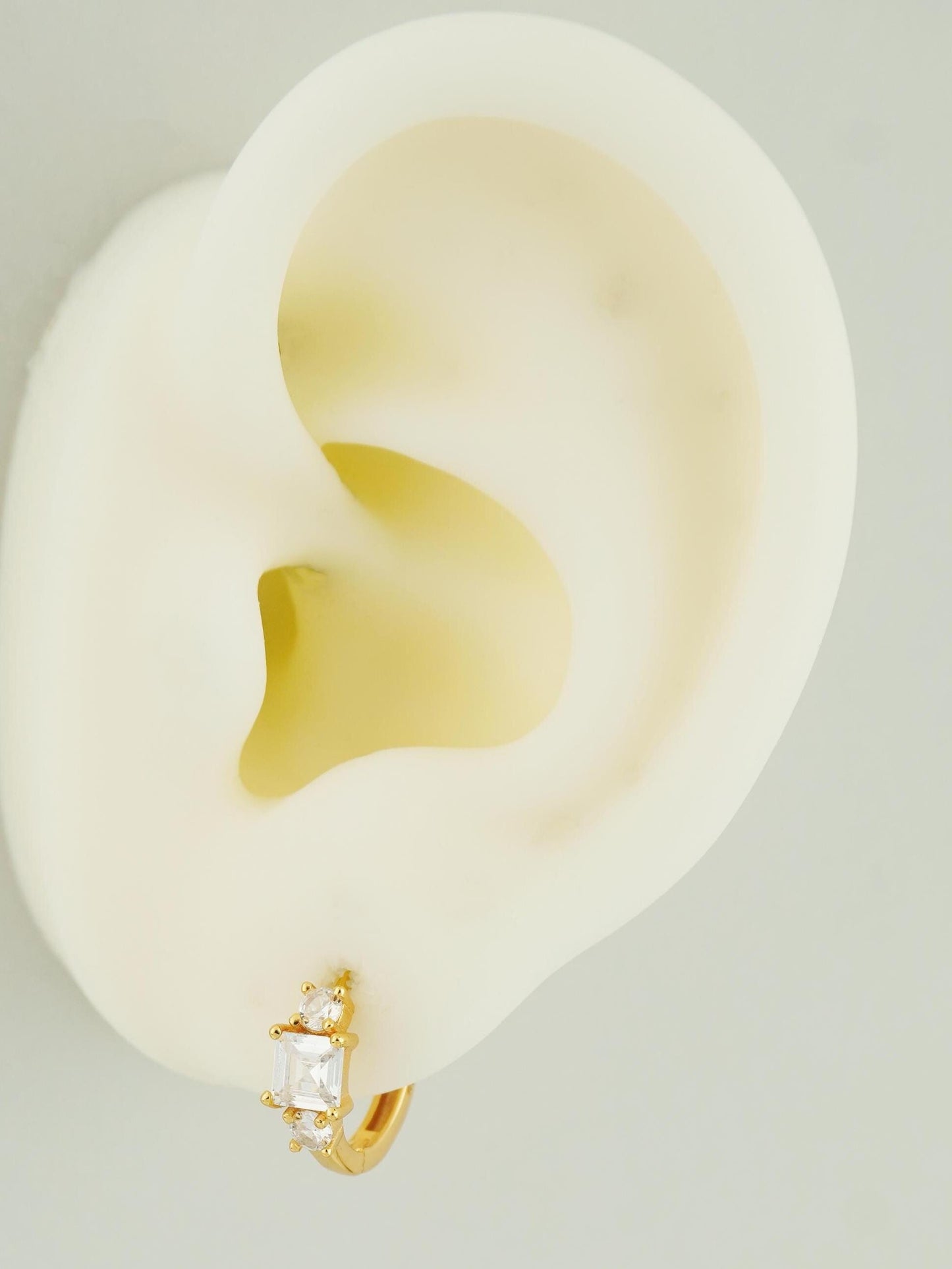 Pair of Square CZ Huggie Hoop Earrings in Sterling Silver or 18k Gold Plated, Elegant Sparkly Princess Cut Design