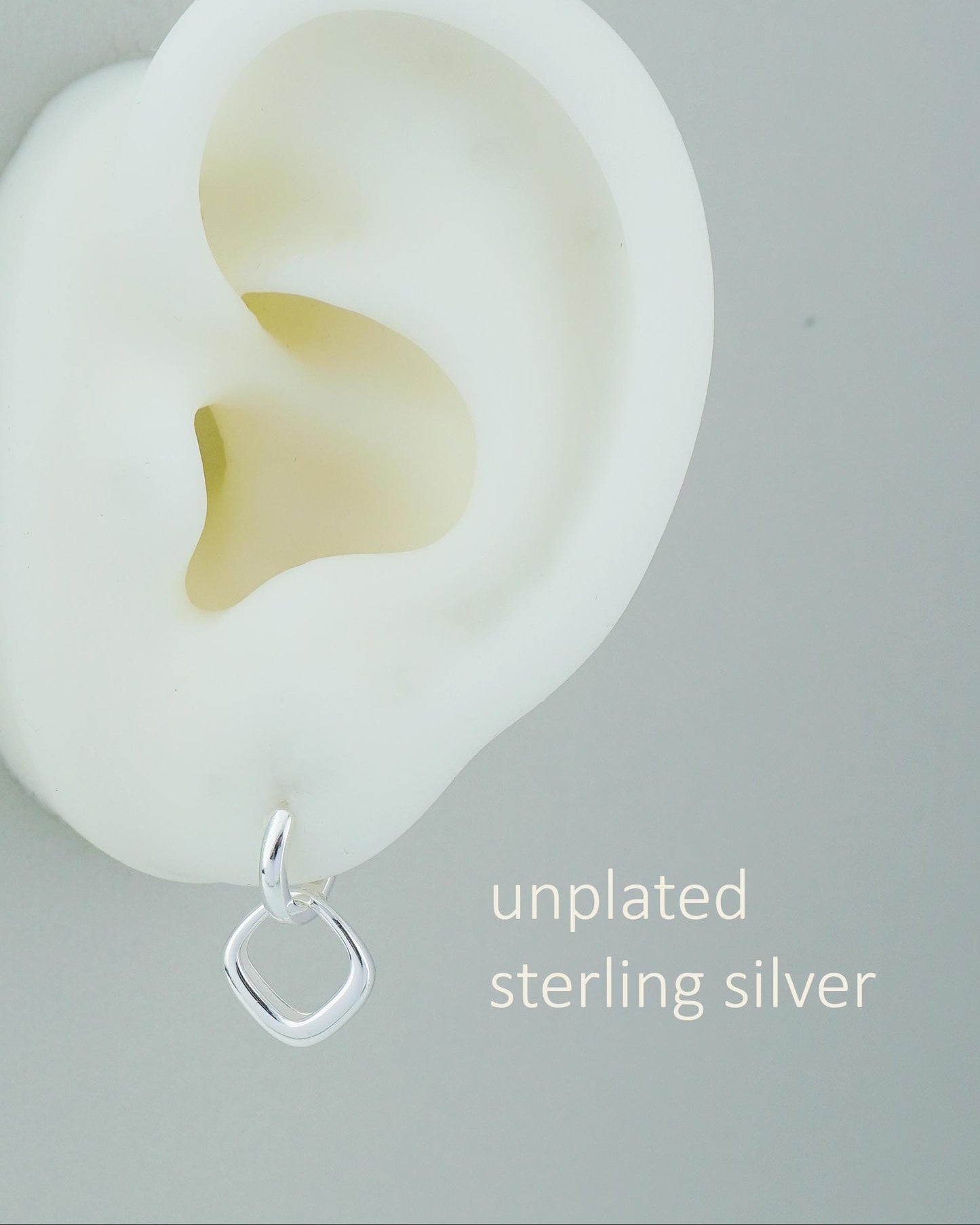 Pair of Minimal Double Hoop Huggie Earrings in Sterling Silver or Plated Gold, Dangly Linked Square Design