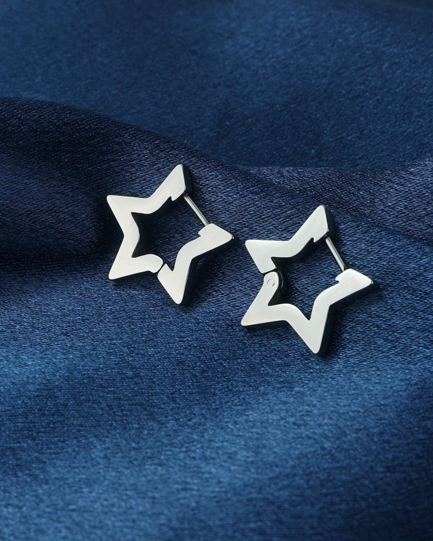 Pair of Star Huggie Hoop Earrings in Stainless Steel, Bold & Thick Statement Ear Jewelry