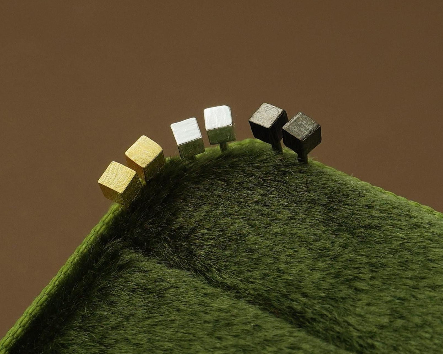 Pair of Tiny 2mm Textured Square Cube Stud Earrings in Silver, Gold or Black, Simple Minimalism Geometric Subtle Ear Stacking Jewelry