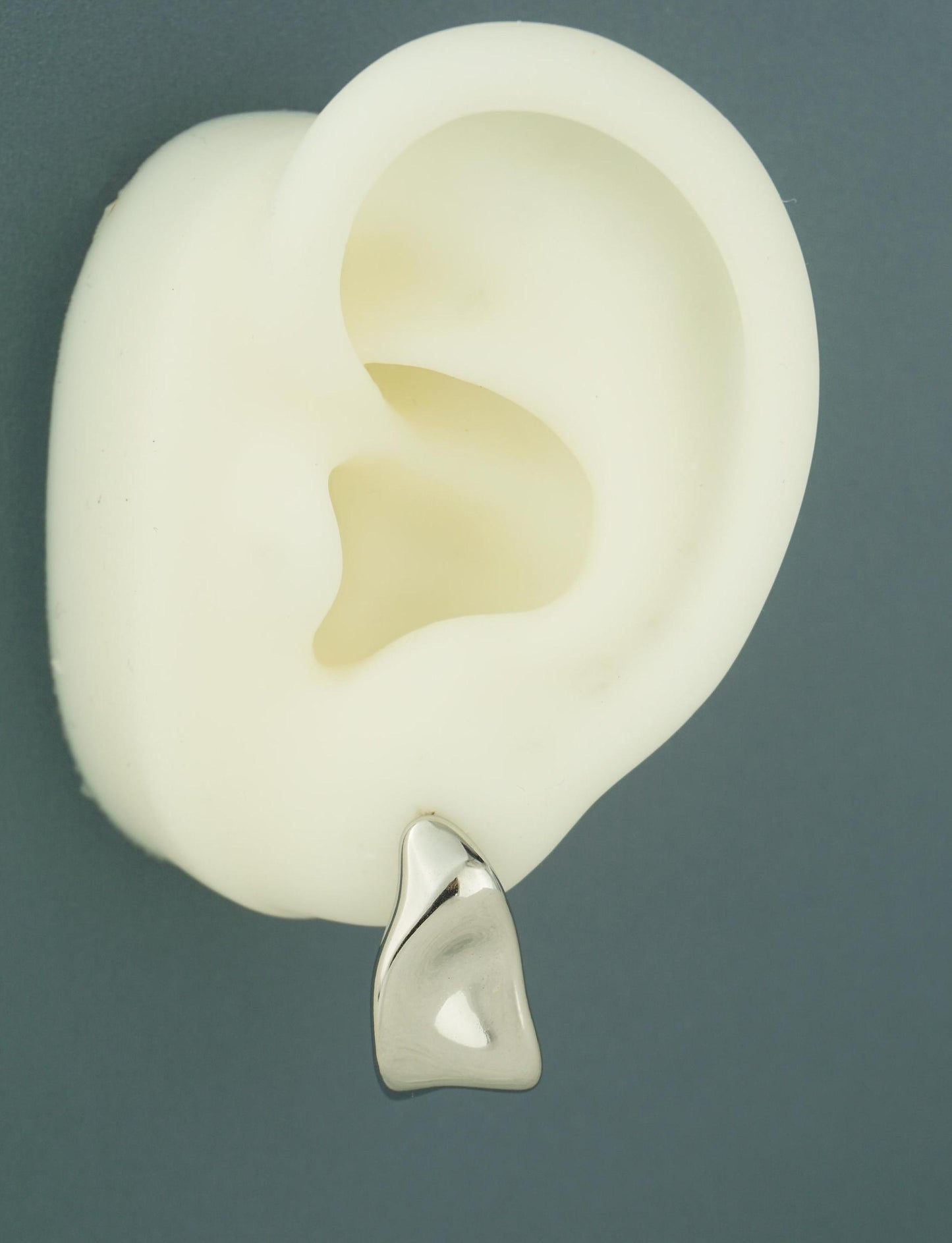 Pair of Stainless Steel Molten Chunk Melted Half Hoop Twisted Stud Earrings in Steel or Golden Finishes