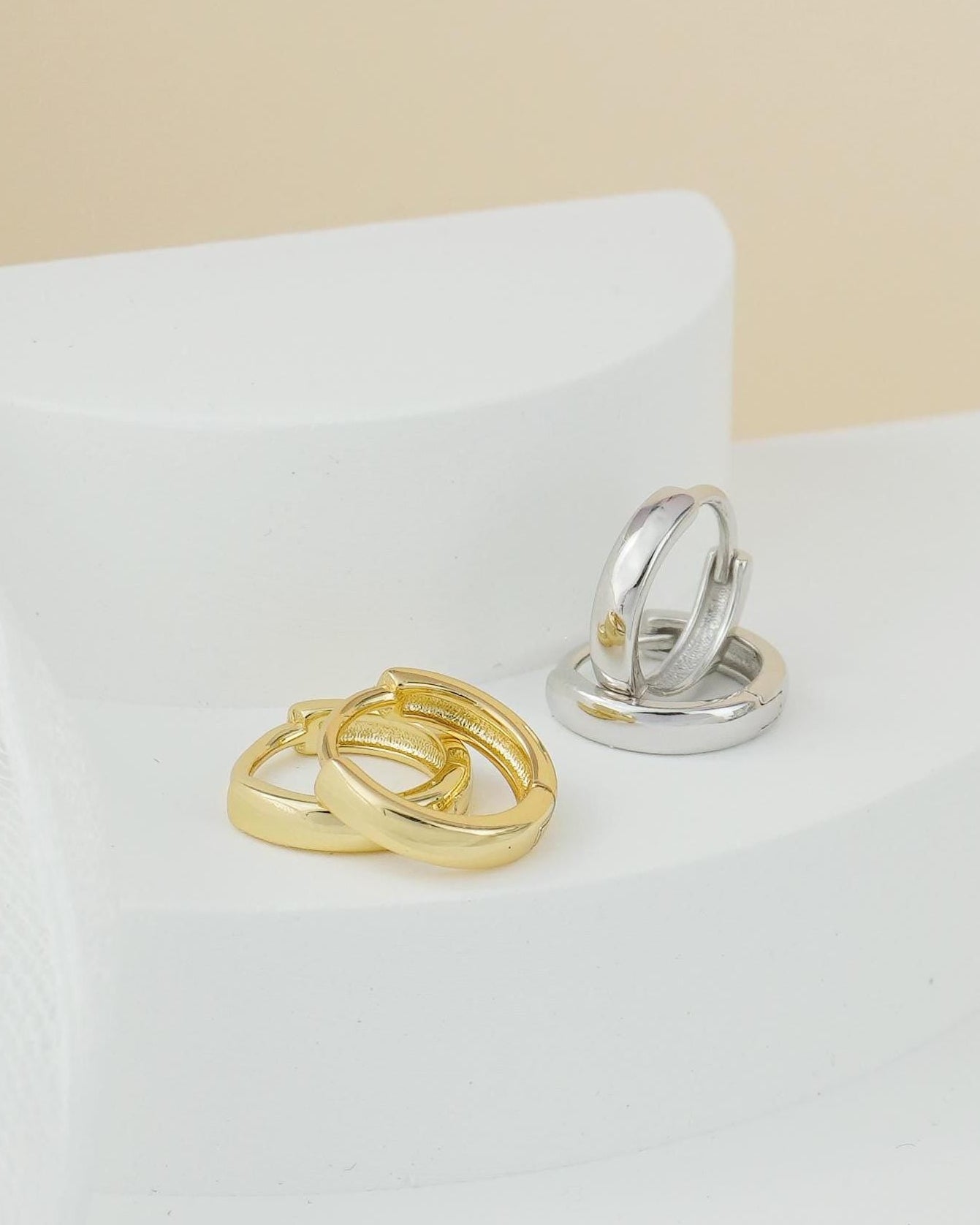 Pair of Round Edged Huggie Hoop Earrings in Sterling Silver or 18ct Gold Plated