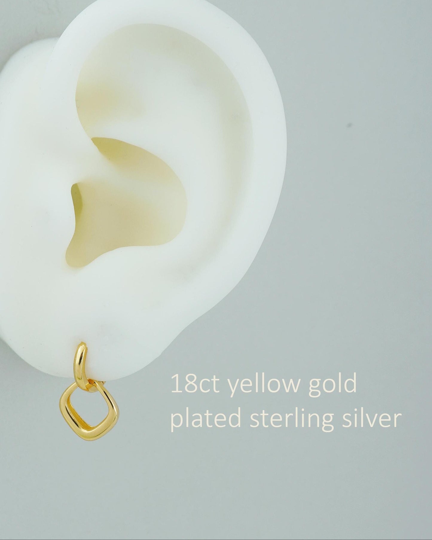 Pair of Minimal Double Hoop Huggie Earrings in Sterling Silver or Plated Gold, Dangly Linked Square Design