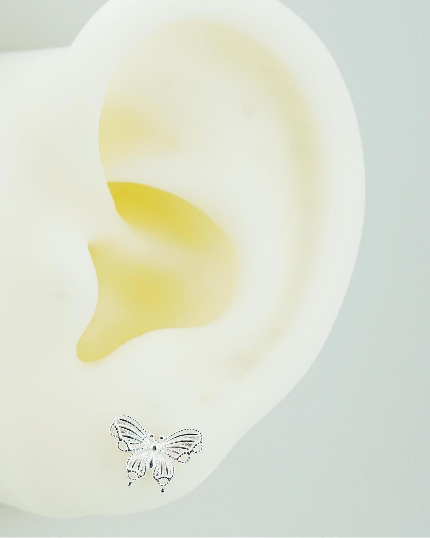 Pair of Tiny Butterfly Stud Earrings in Sterling Silver, Nature Inspired Whimsical Jewelry