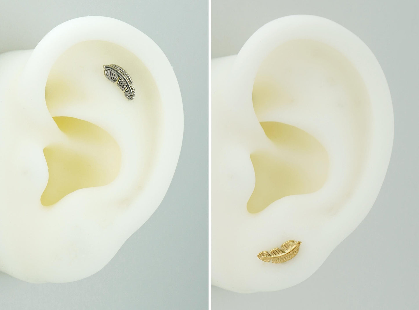 1 pc of Push pin Stainless Steel Flat Back Feather Stud Earring in Steel or Gold Finish