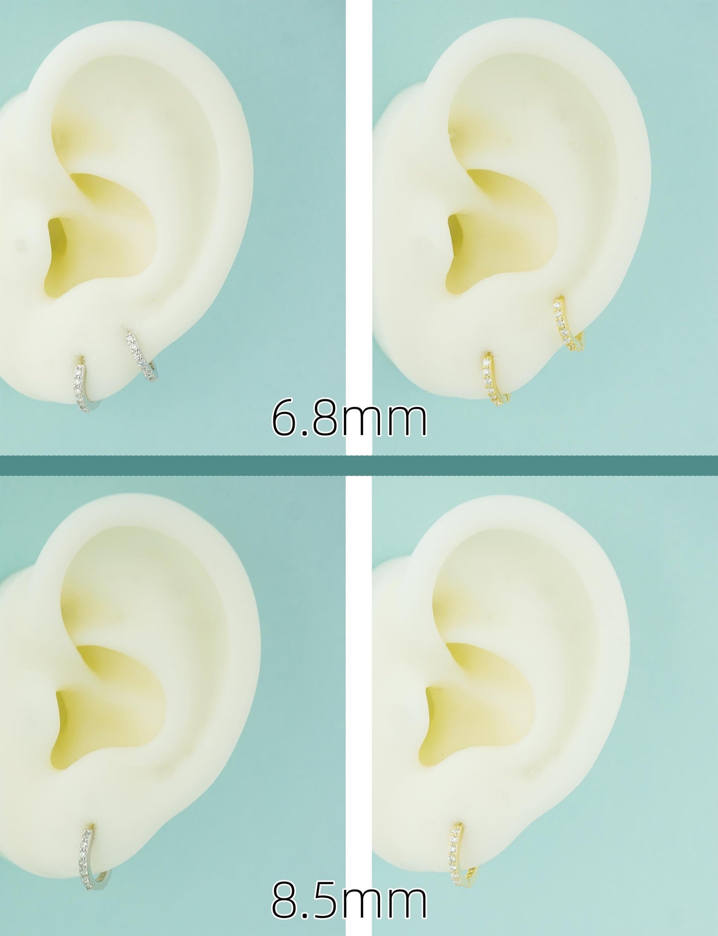 Pair of Skinny CZ Paved Huggie Hoop Earrings, Gold or Rhodium Plated over Sterling Silver, Front & back Design, available in 4 Sizes