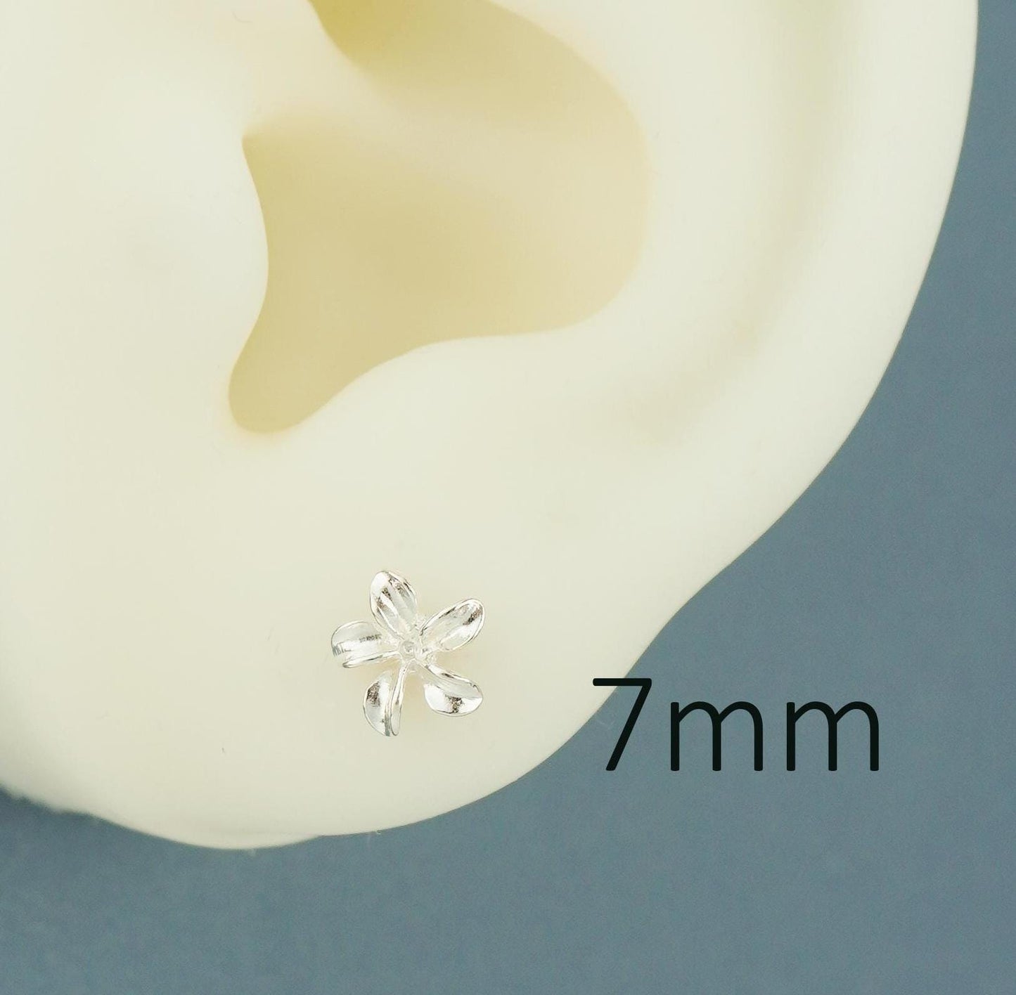 Pair of Tiny Plumeria Flower Stud Earrings in Sterling Silver, 3 Sizes Available