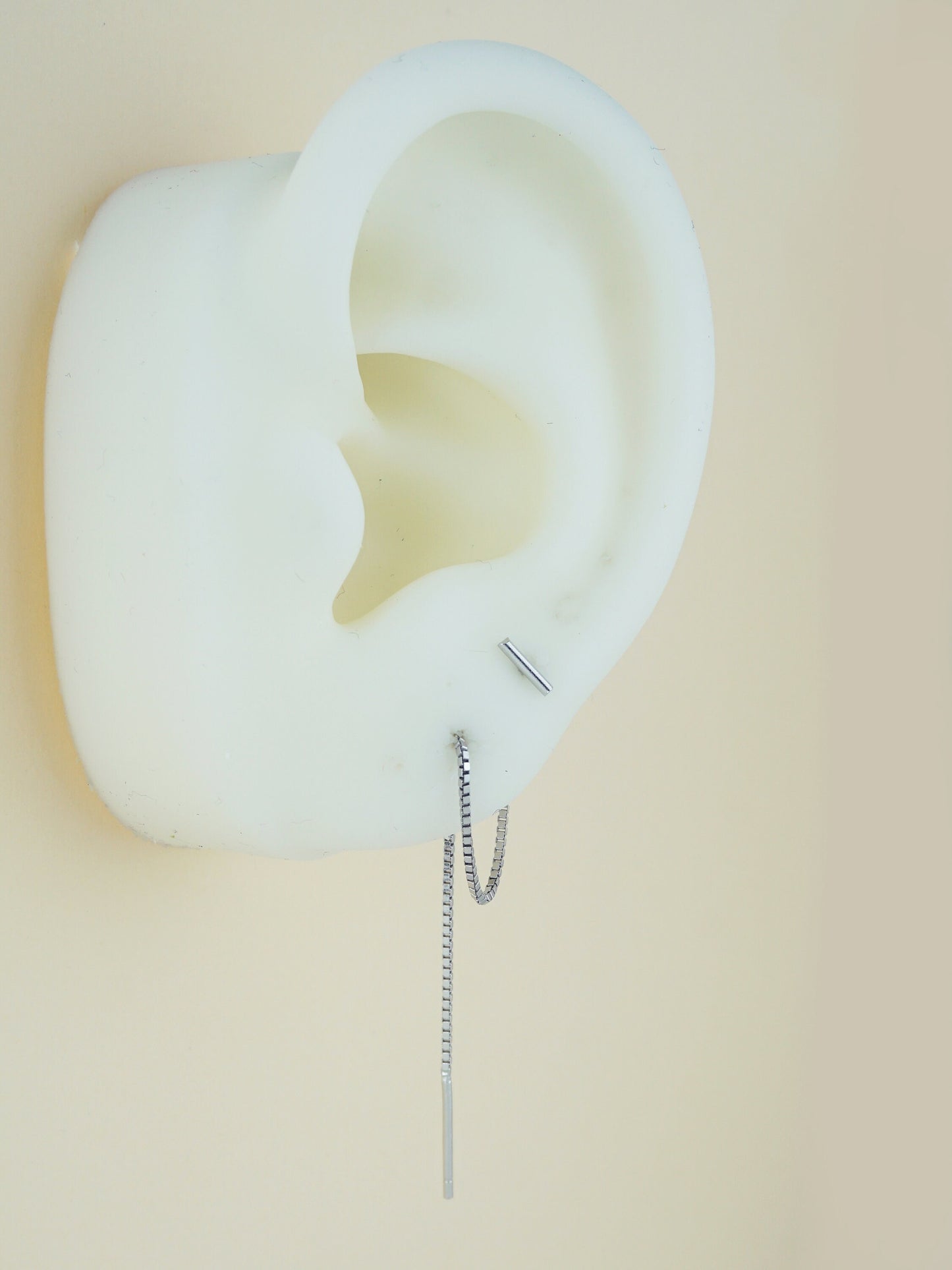 Pair of 5mm Short Bar Head Dangle Threader Earrings in Sterling Silver or Plated Gold, Dainty Dangly Chain, Minimal Delicate Ear Wire