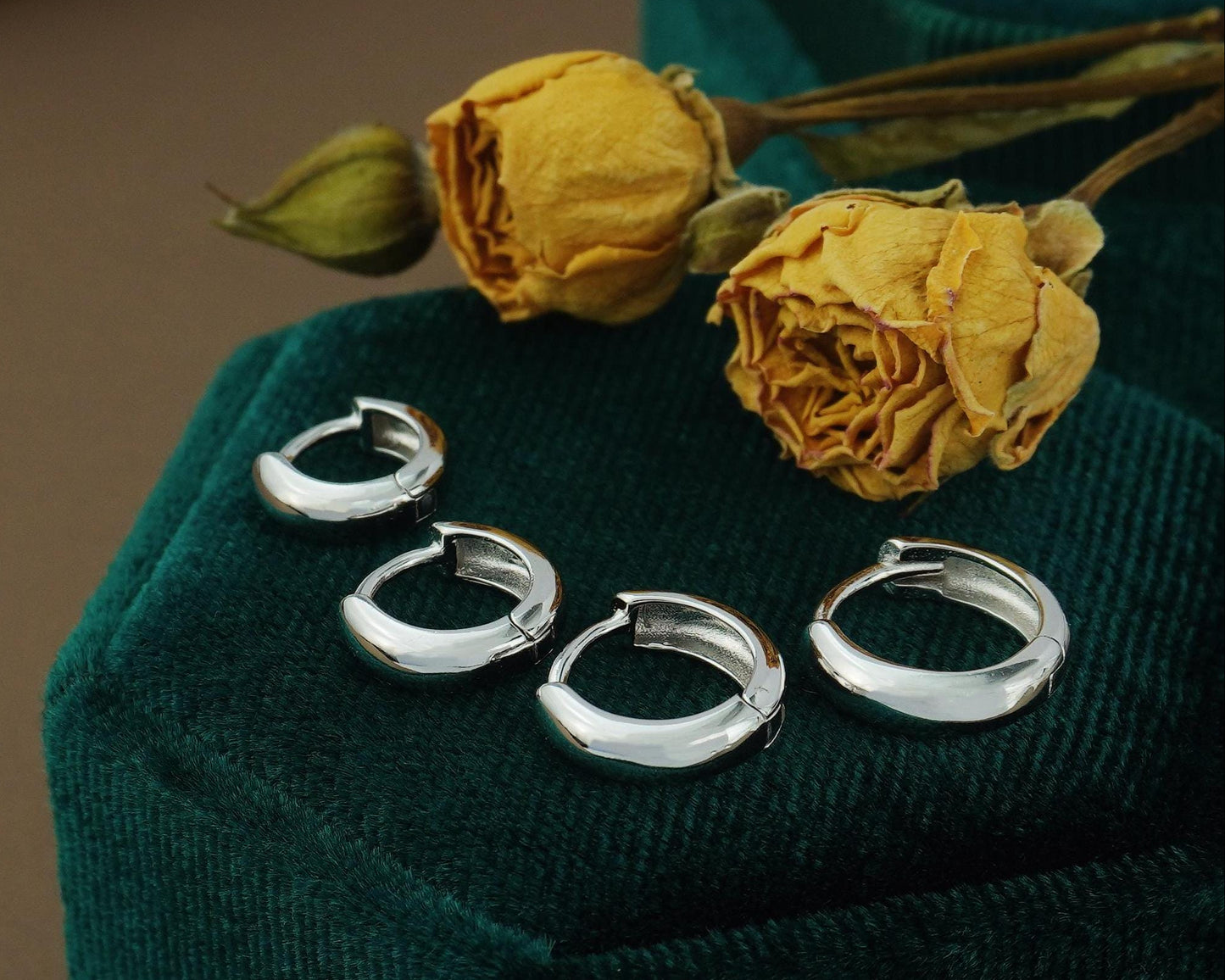 Pair of Chunky Huggie Hoop Earrings, 4 Loop Sizes in Sterling Silver or Plated Gold, Chubby Ear Stacking Jewelry, 6/7/8/9mm