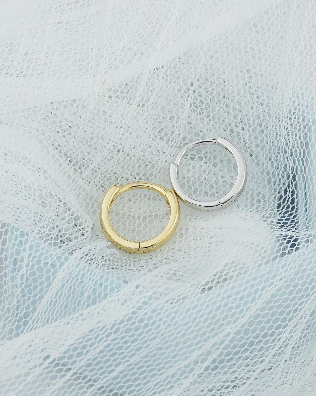 Pair of Round Edged Huggie Hoop Earrings in Sterling Silver or 18ct Gold Plated