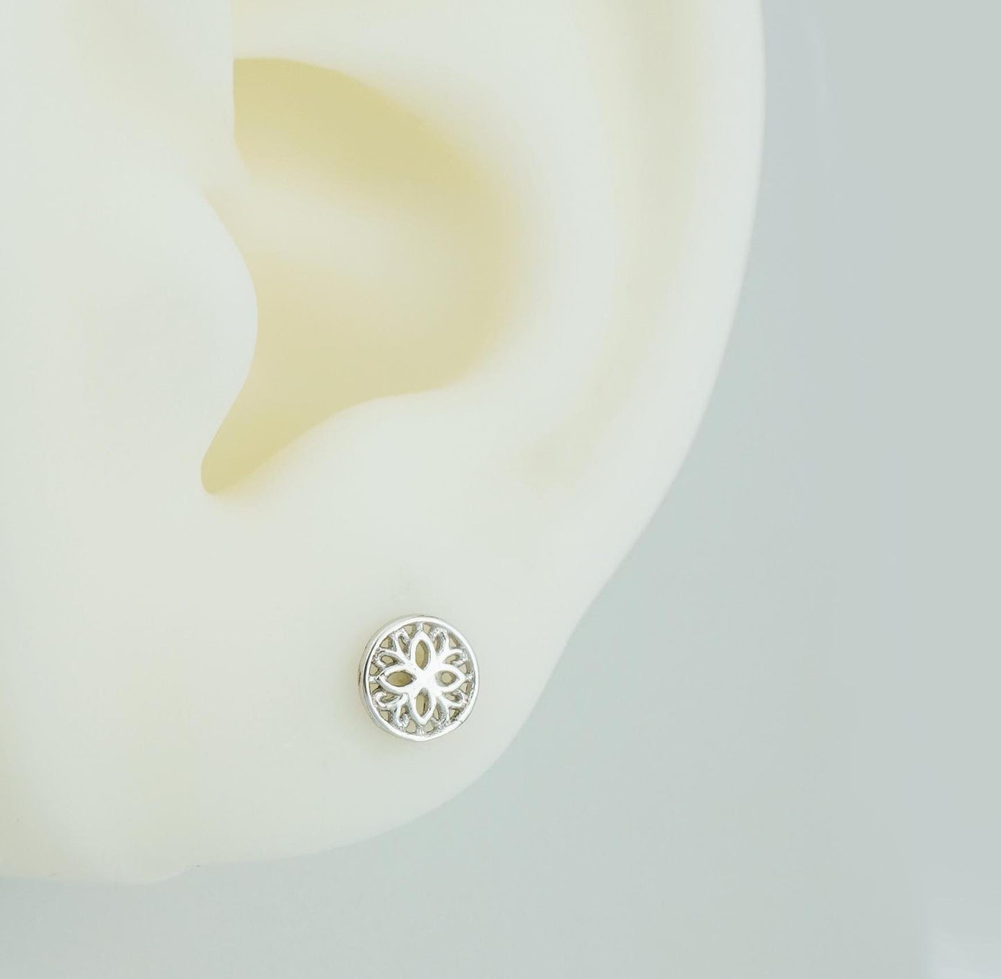 Pair of Spiritual Mandala Flower Stud Earrings in Sterling Silver