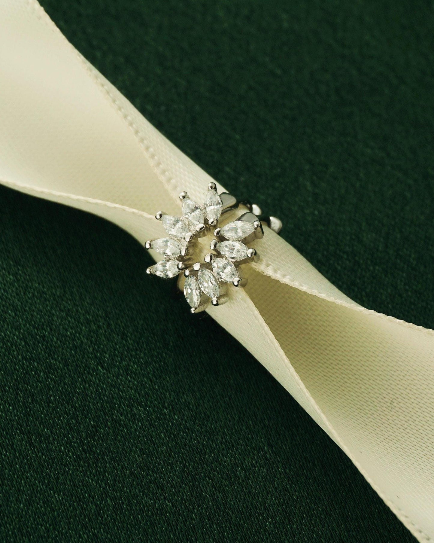 Pair of Marquise CZ Huggie Hoop Earrings in S925 Sterling Silver or Plated Gold, Five Leaf Cluster Crown