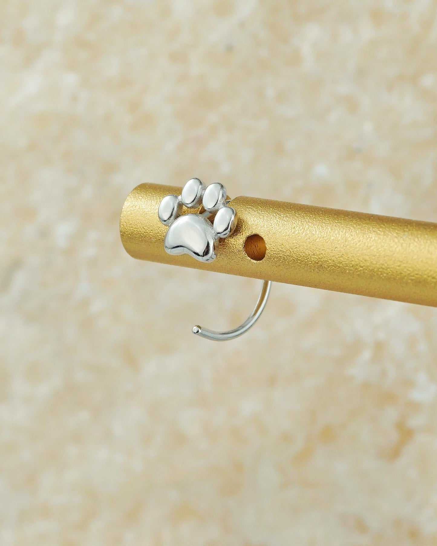 Pair of Tiny Animal Paw Print Threader Earrings in Sterling Silver, Whimsical Jewelry for Dog Cat Lover, Comfy C Shape Open Loop